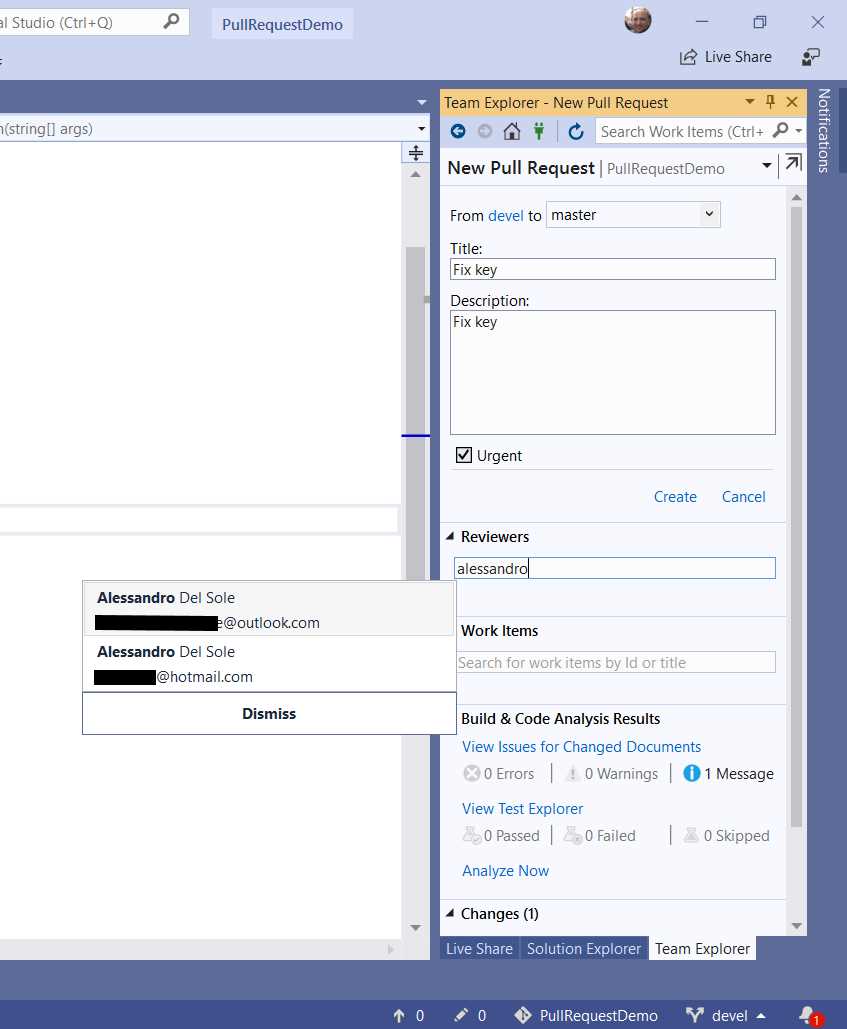 The New Pull Request user interface