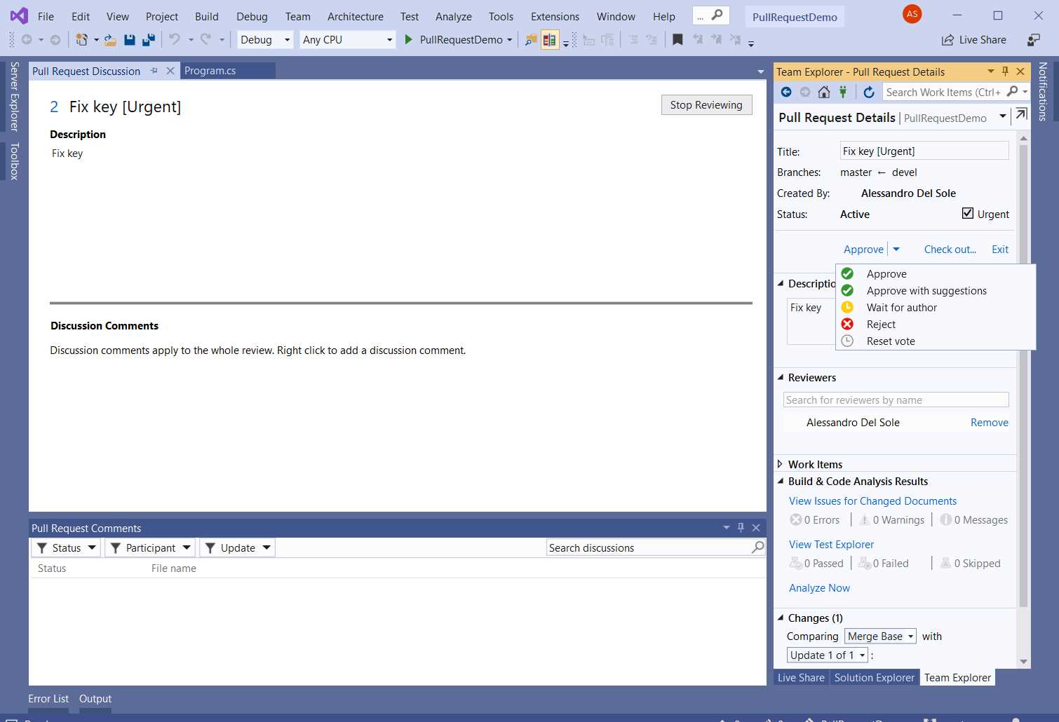 The pull request details