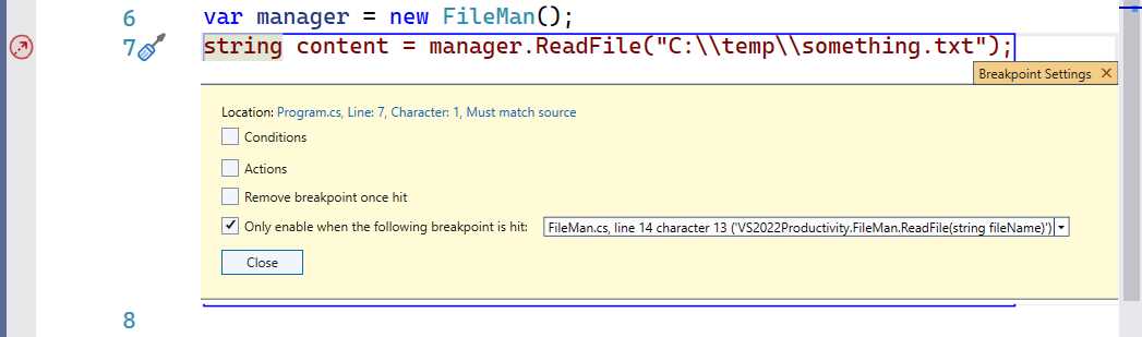 Adding a Dependent Breakpoint