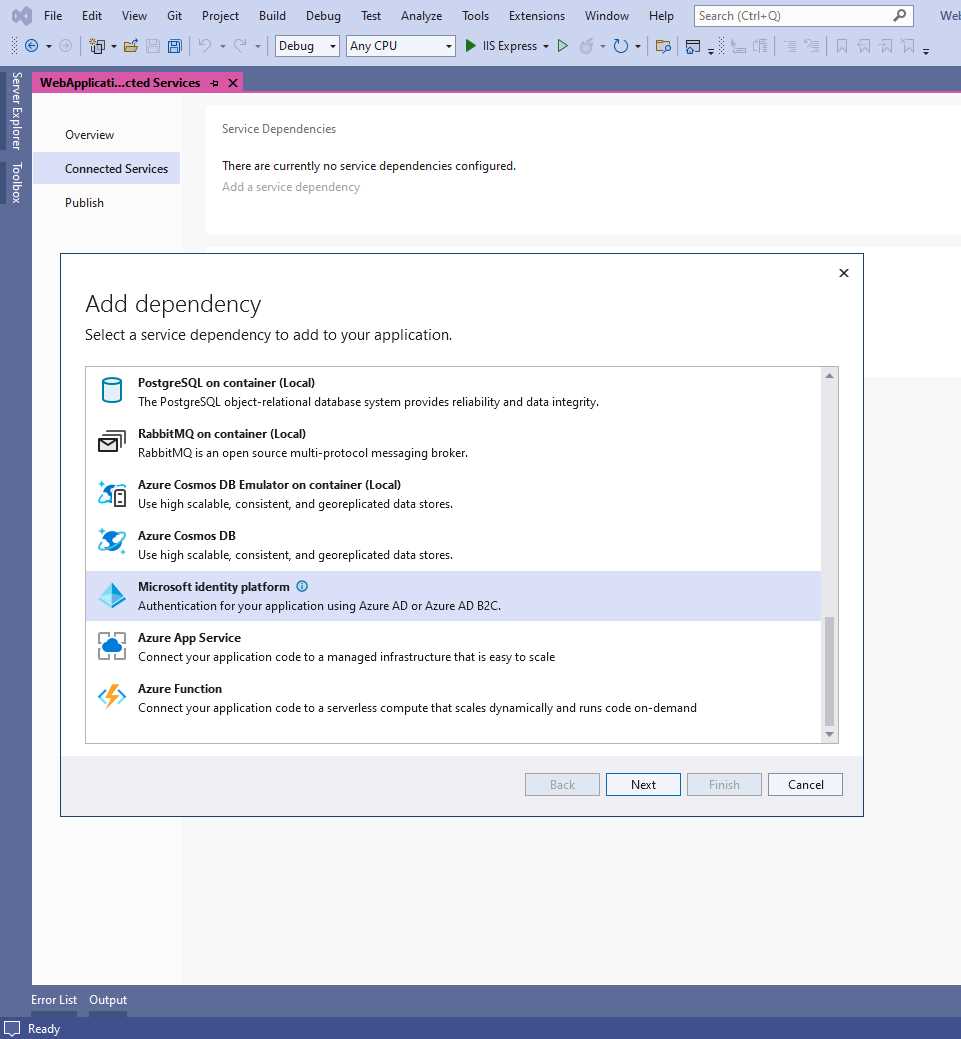 Adding the Microsoft Identity Platform as a Connected Service