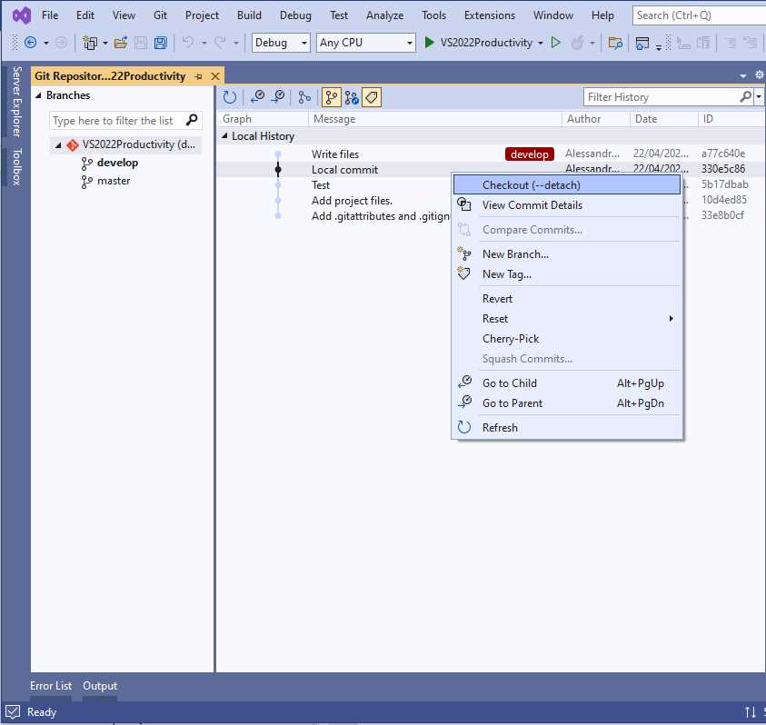 Checking Out Commits in a Detached State