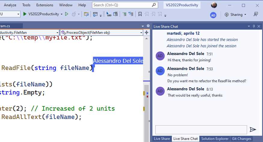 Live Share Integrated Chat