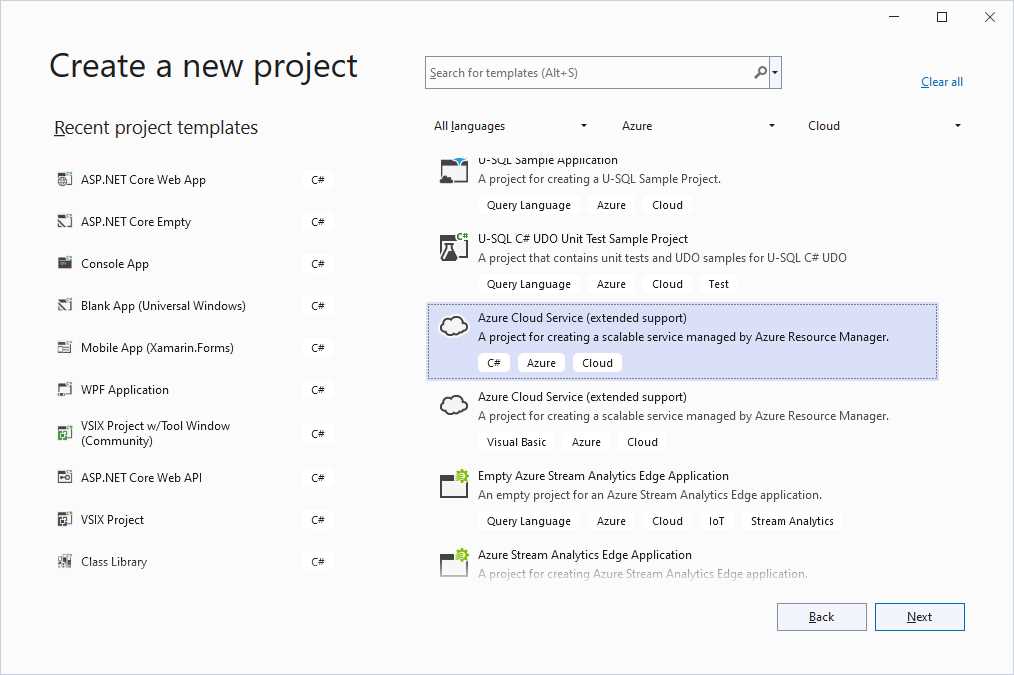 New Azure Cloud Service Project Template