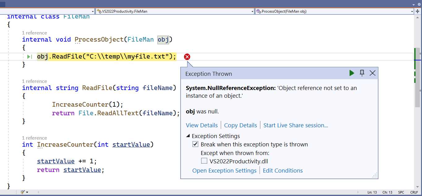 New Continue Button on Exception Helper Dialog