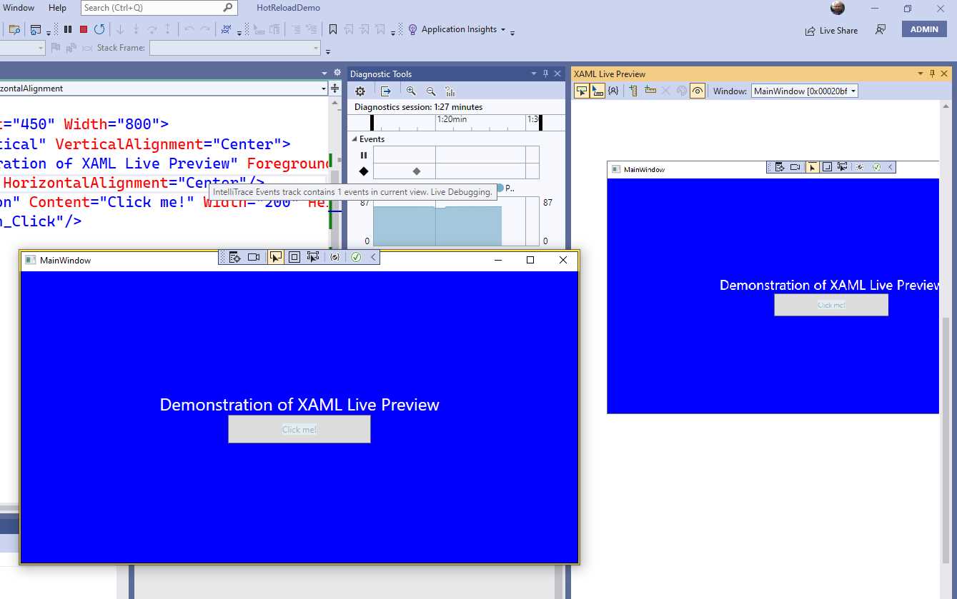 Previewing the UI with XAML Live Preview