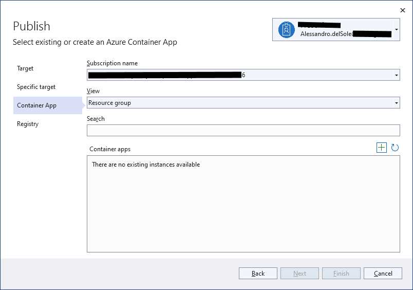 Selecting an Azure Subscription for the Container App