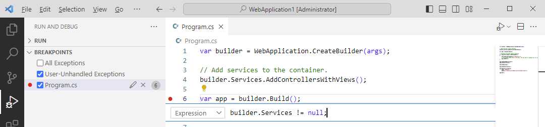 Conditional breakpoints with expressions