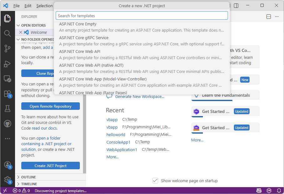 Creating a .NET project