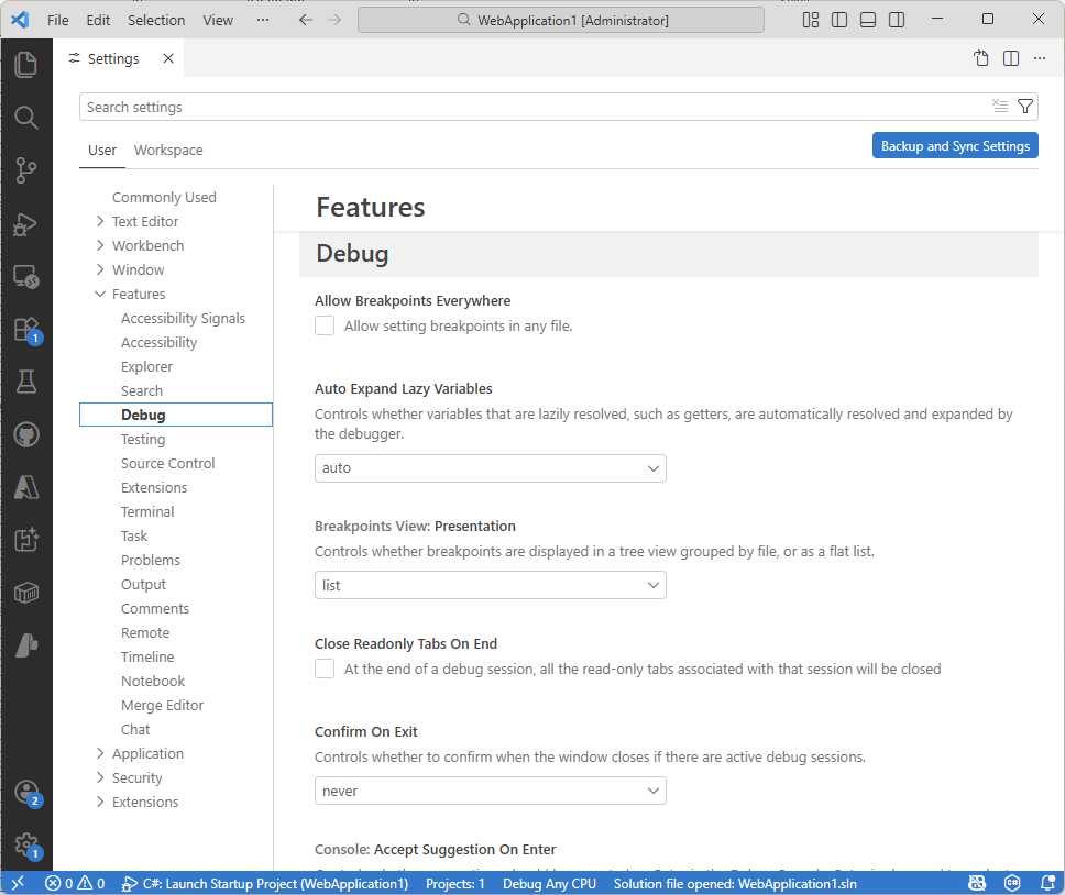 Debug configuration