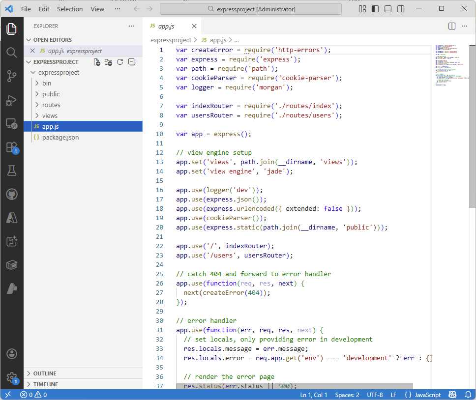 Opening the new JavaScript project
