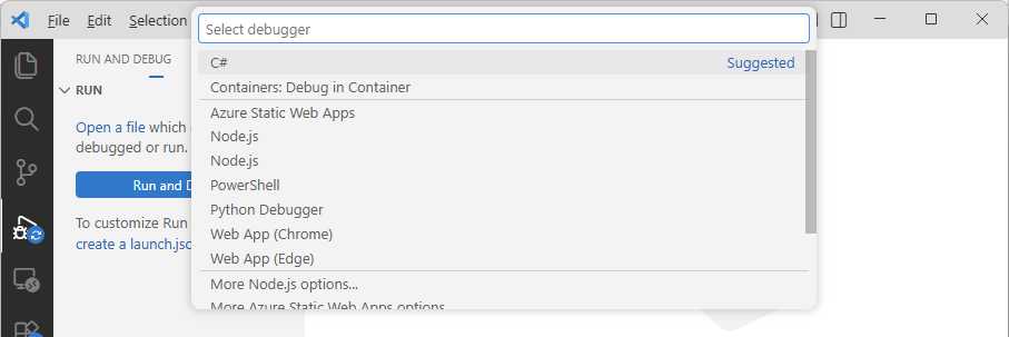Selecting a debugger