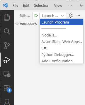 Selecting the JavaScript debug configuration