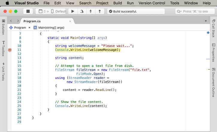 A breakpoint has been hit