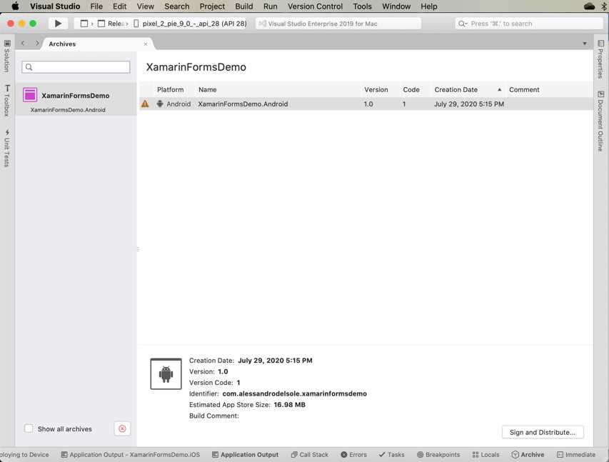 Archiving a package for publishing