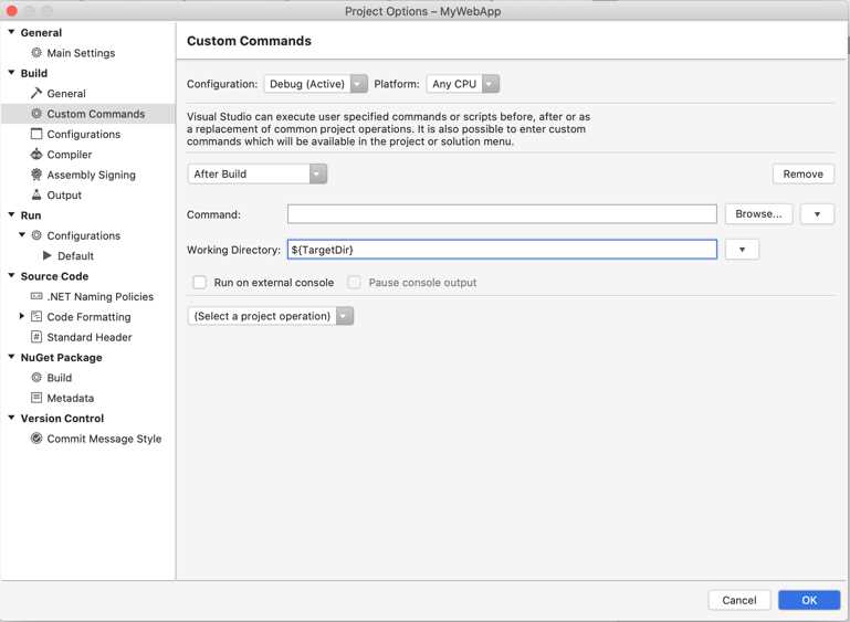 Configuring custom commands