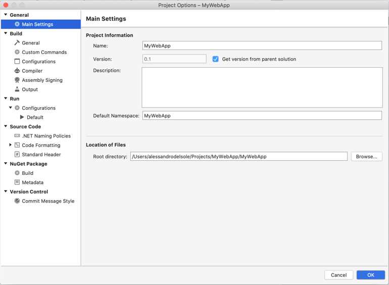 Configuring project options