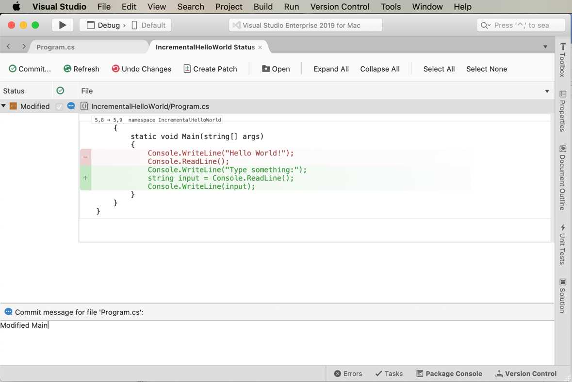 Reviewing changes on the new branch
