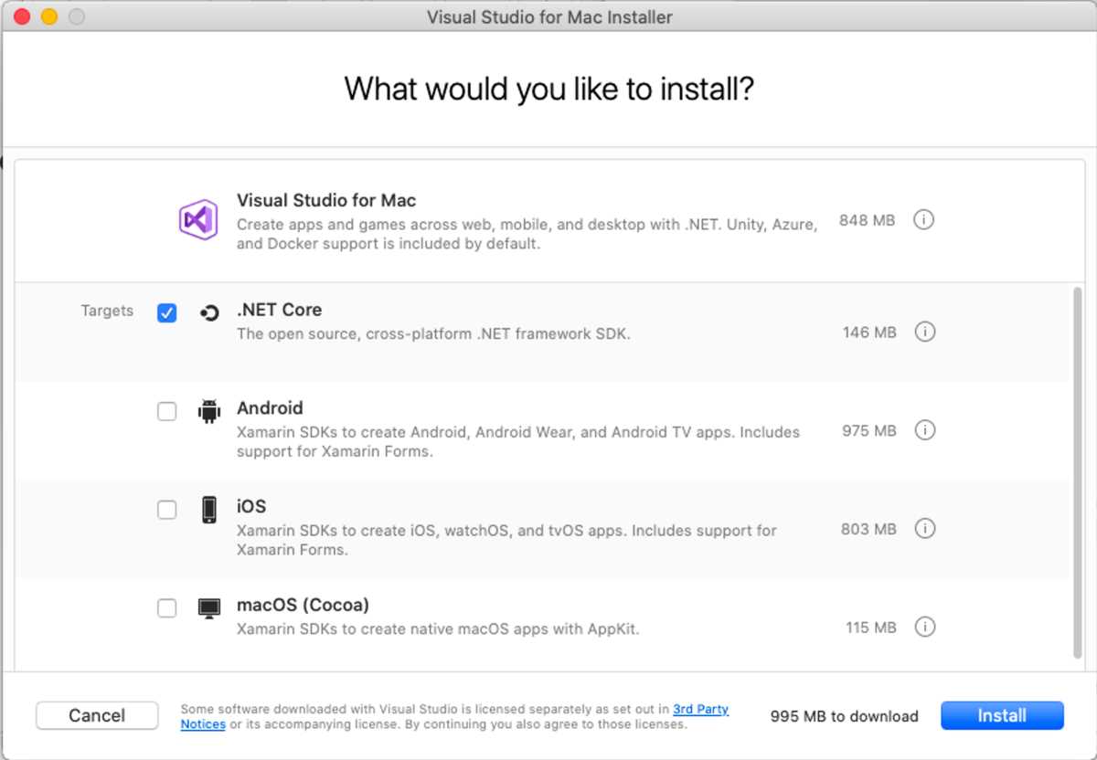 Selecting workloads to be installed