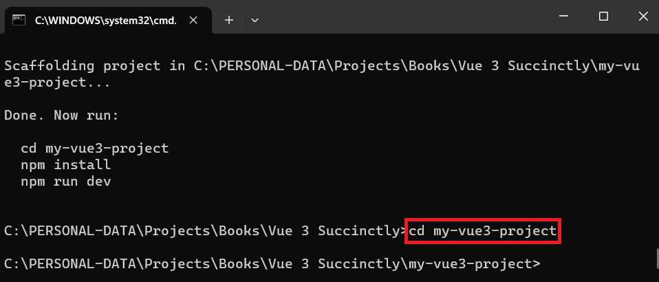 Navigating to the Vue Application Folder