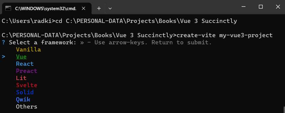 Selecting a Framework (Creating a Vue Project with Vite)