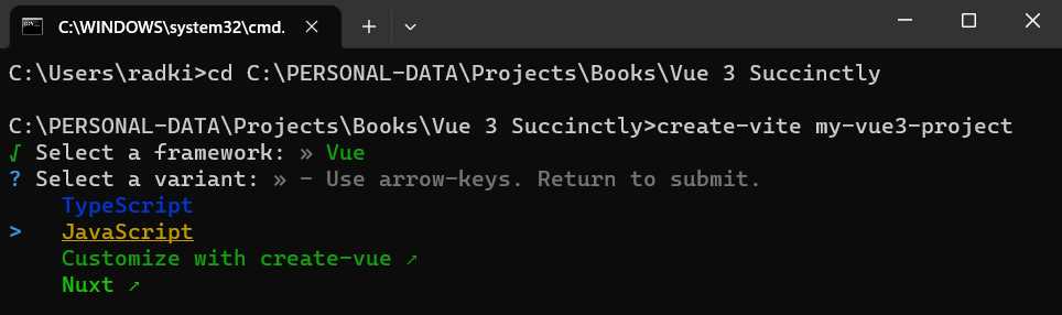 Selecting a Variant (Creating a Vue Project with Vite)
