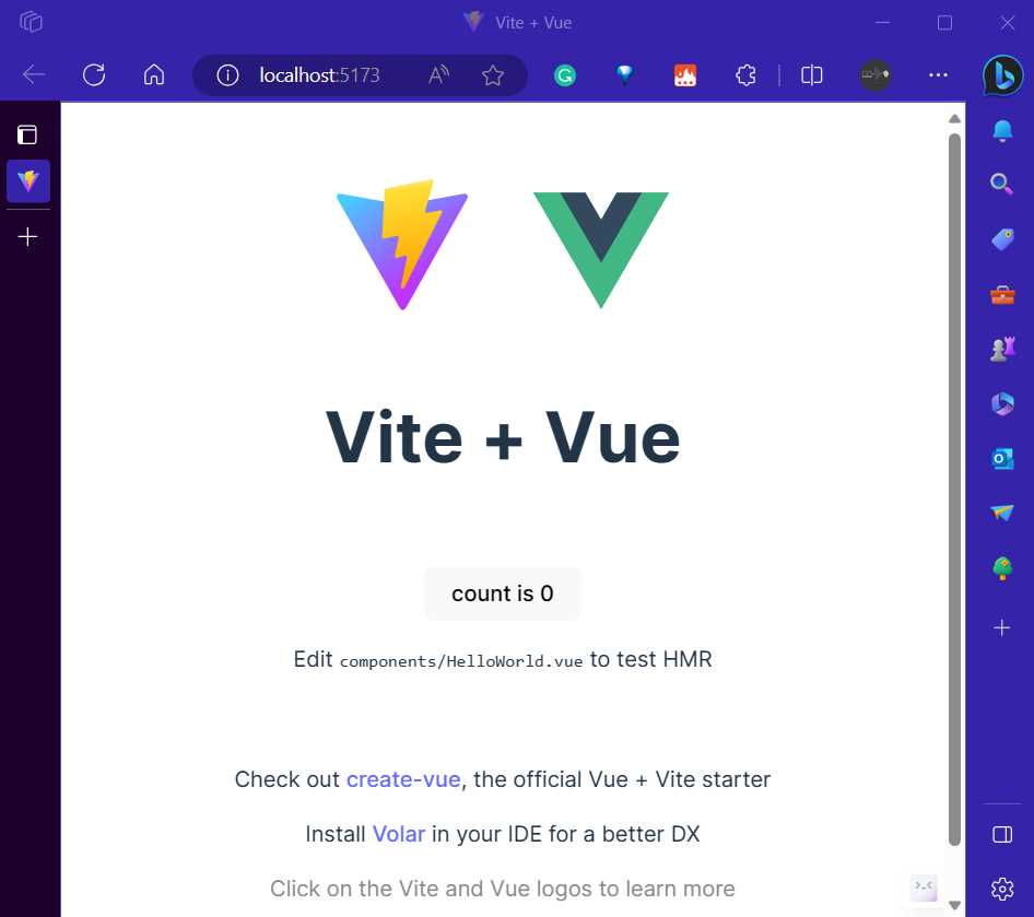 The App in Dev Mode (Edge Browser)
