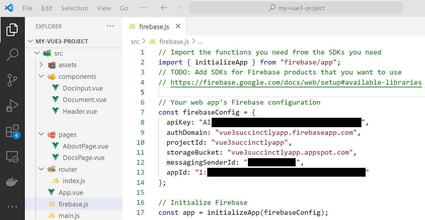 Firebase Setup | Vue 3 Succinctly | Syncfusion®