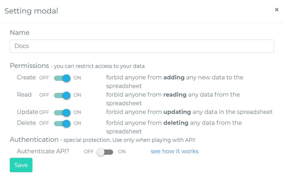 Sheetsu Default Table Settings
