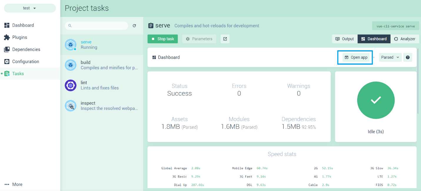 The App Runtime Details (Project dashboard)