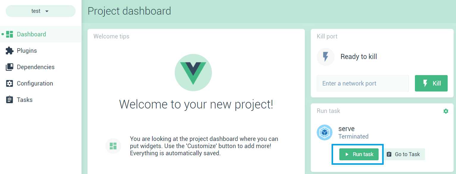 The serve Command (Project dashboard)