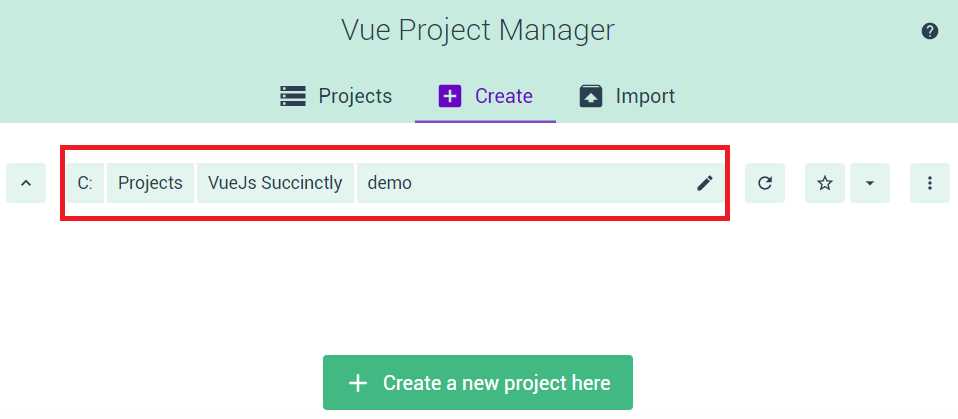 Vue UI (Vue Project Manager) after Clicking the Create Button