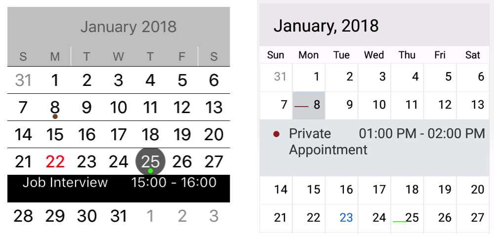 Syncfusion Calendar on iOS and on Android