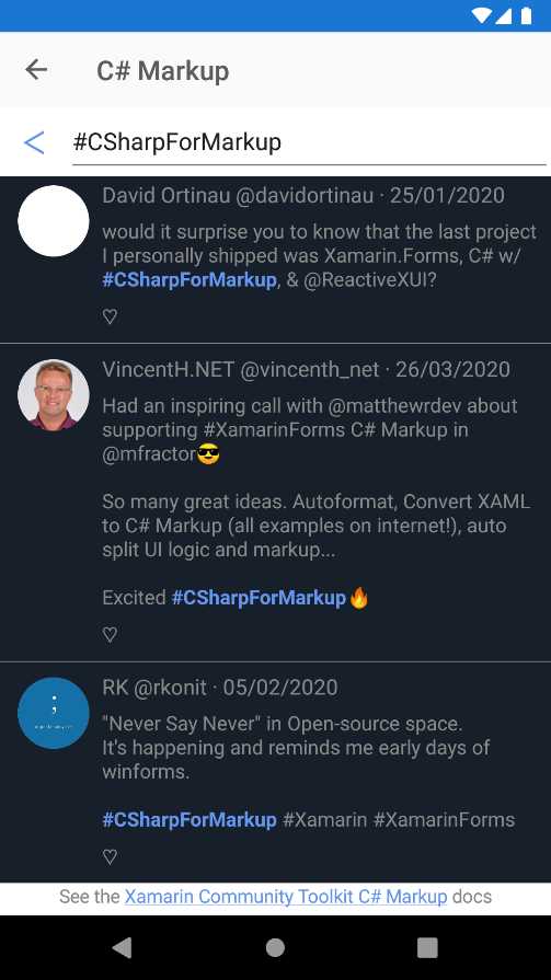 An example of a page created with C# Markup