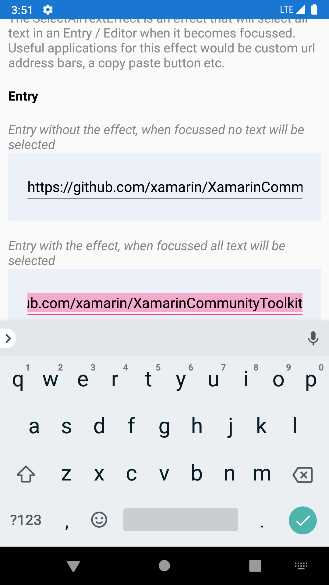 Automatic text preselection with the SelectAllTextEffect effect