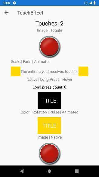 Examples of TouchEffect applied to different views