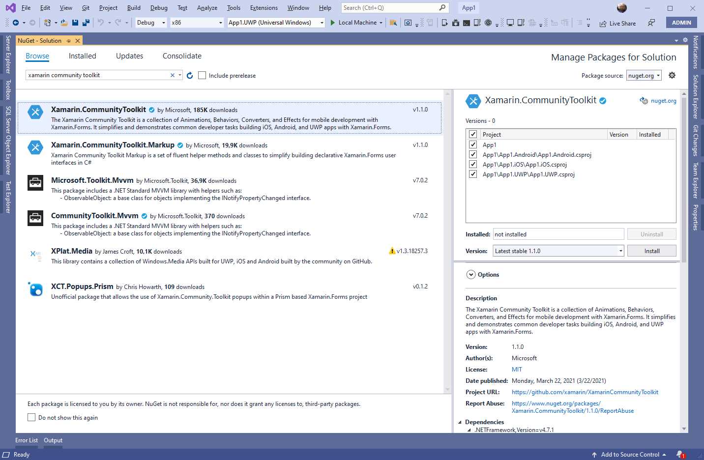 Installing the Xamarin Community Toolkit