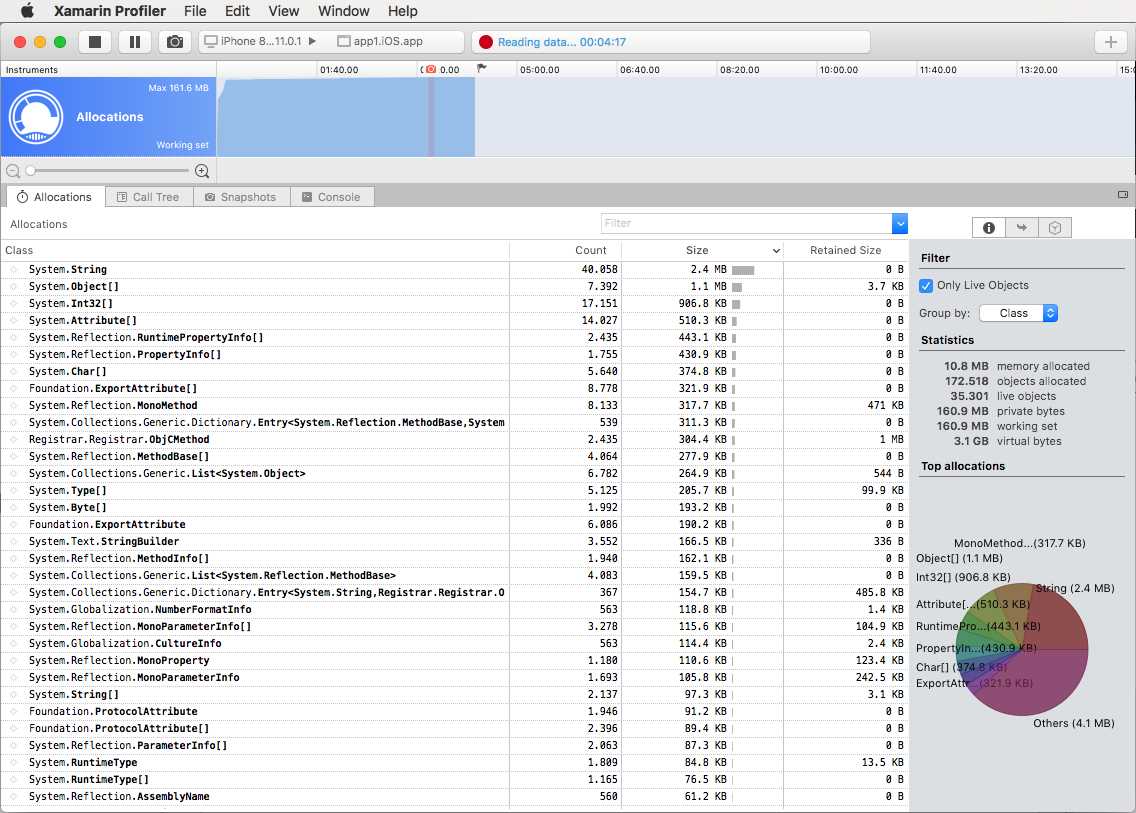 Analyzing app performance with Xamarin Profiler
