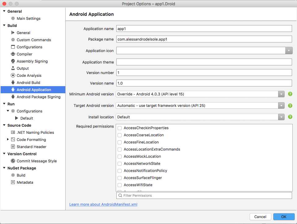 Selecting the version of the Android SDK for compilation