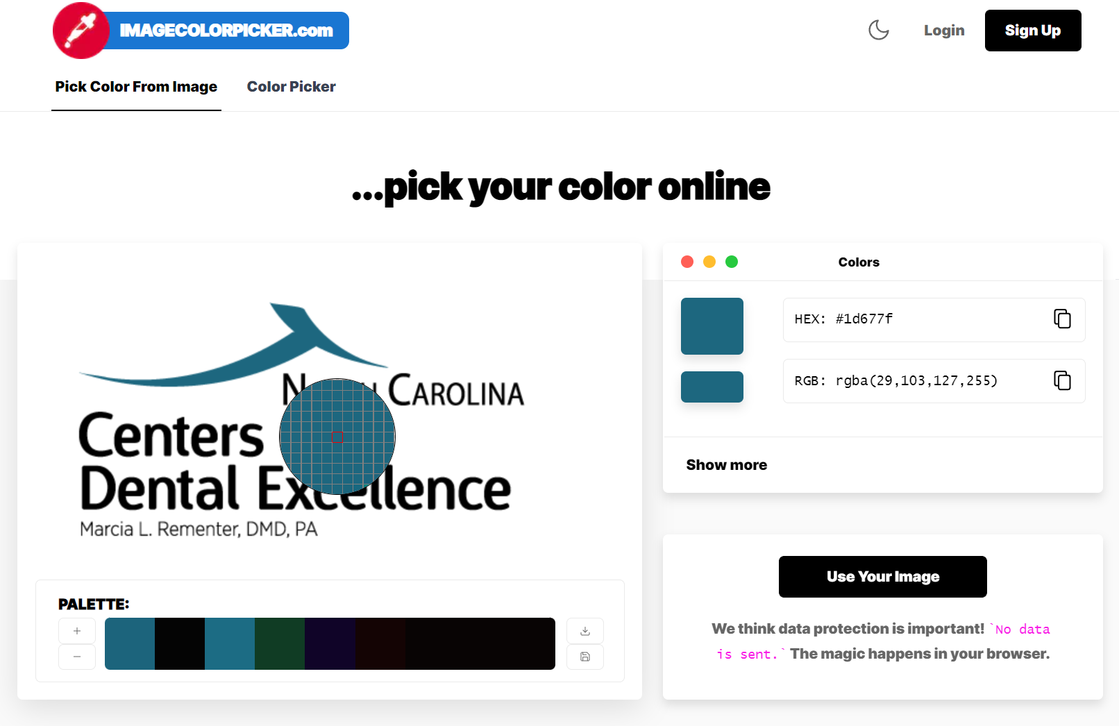 screenshot of initial page showing image selecting colors from