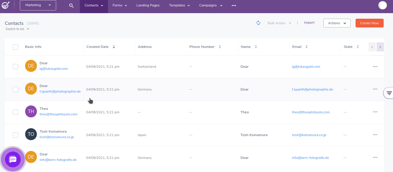 form on landing page