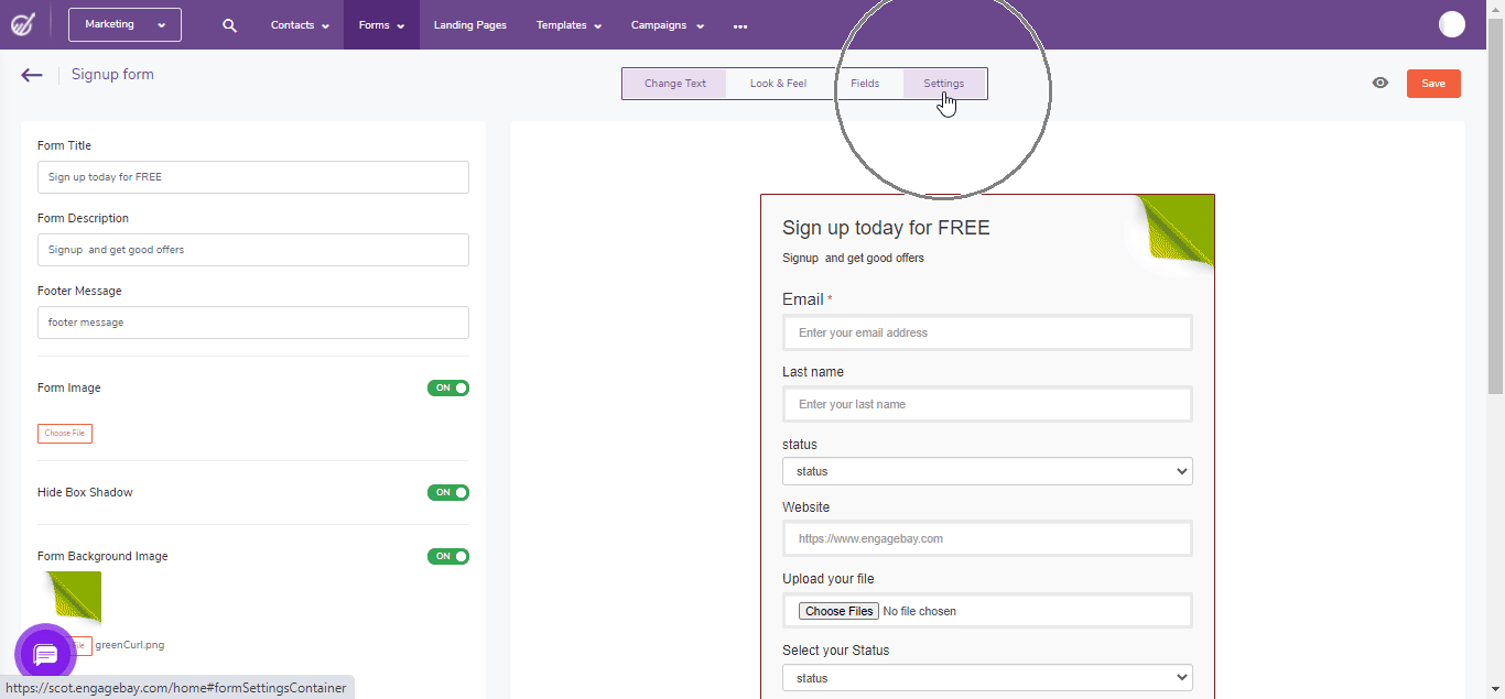form settings
