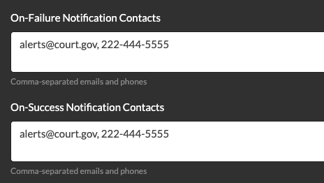 On-Failure and On-Success Notification Contacts