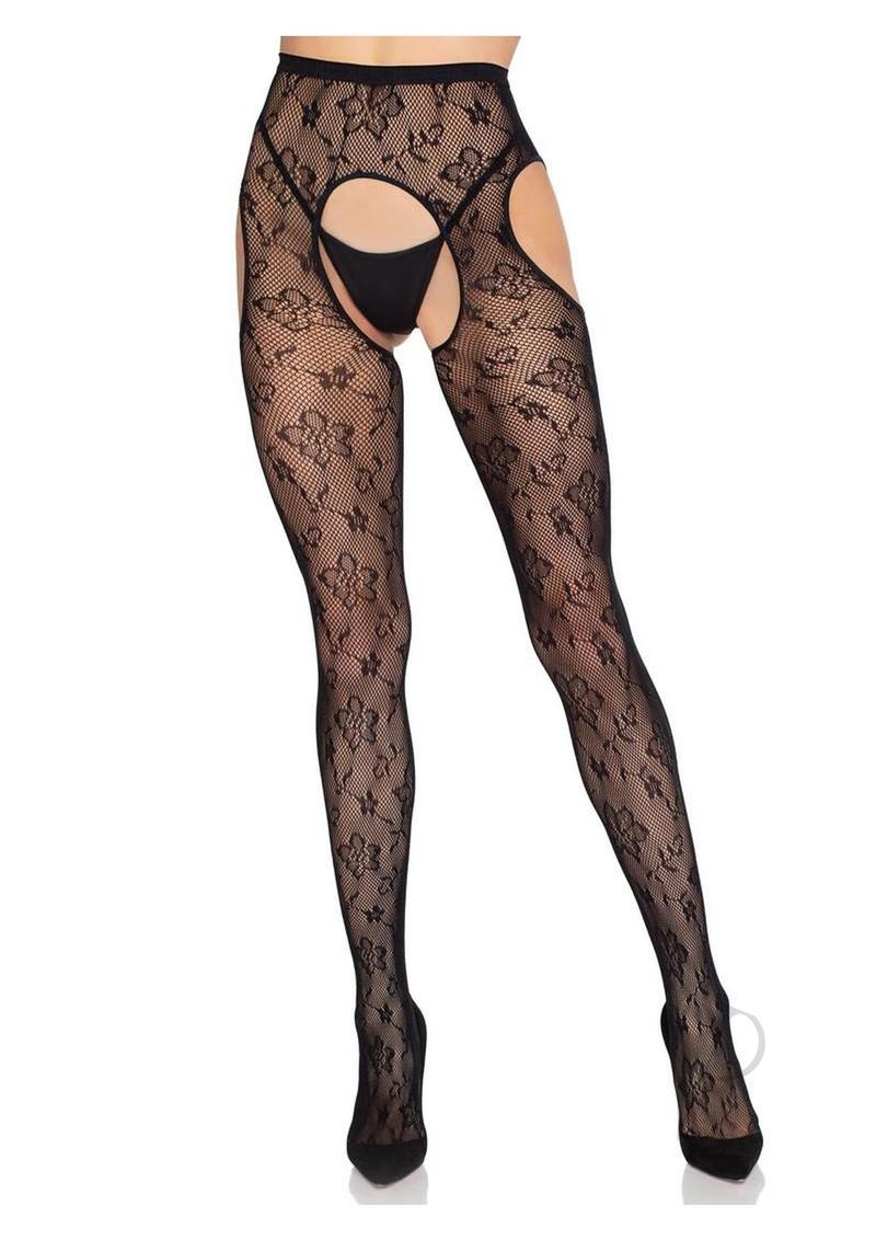 Leg Avenue Bloom Net Suspender Tights Black One Size