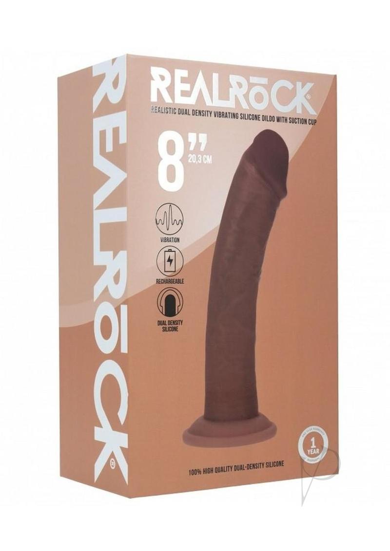 Realrock Dual Layered Realistic Vibrating 8" Dildo with Suction Cup - Chocolate 