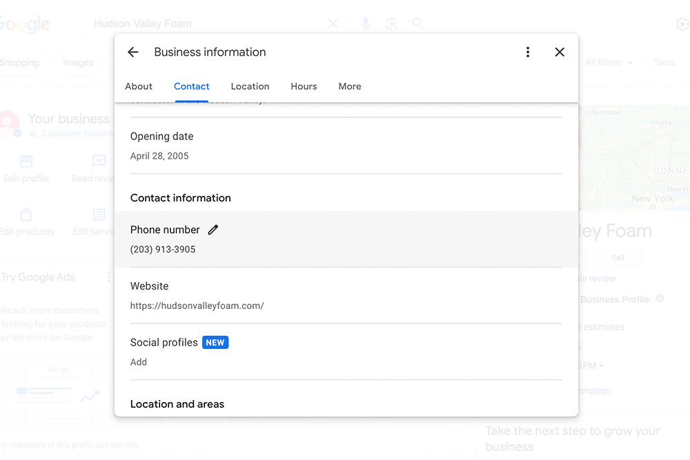 Google Business Profile Contact Info