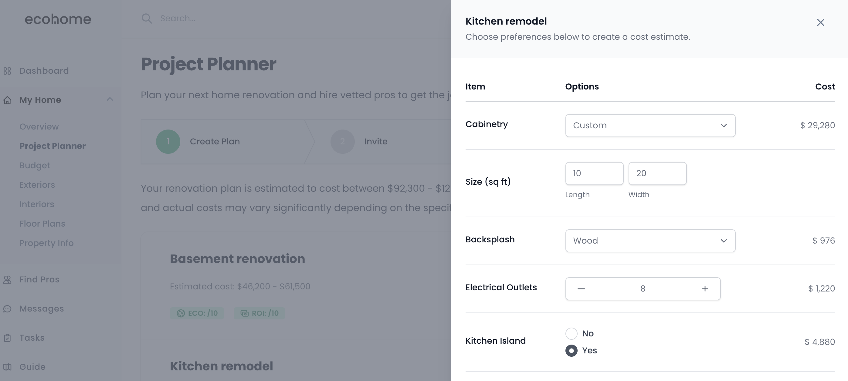 Ecohome.co Project Planner Kitchen Calculator