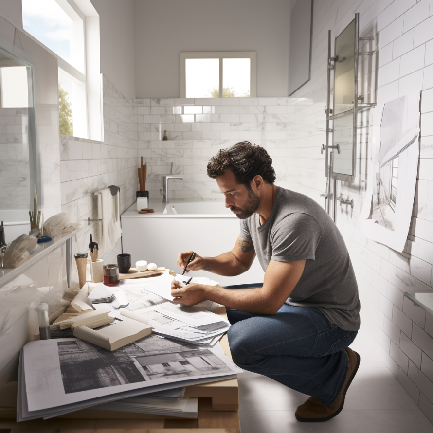 bathroom contractor working on a bathroom
