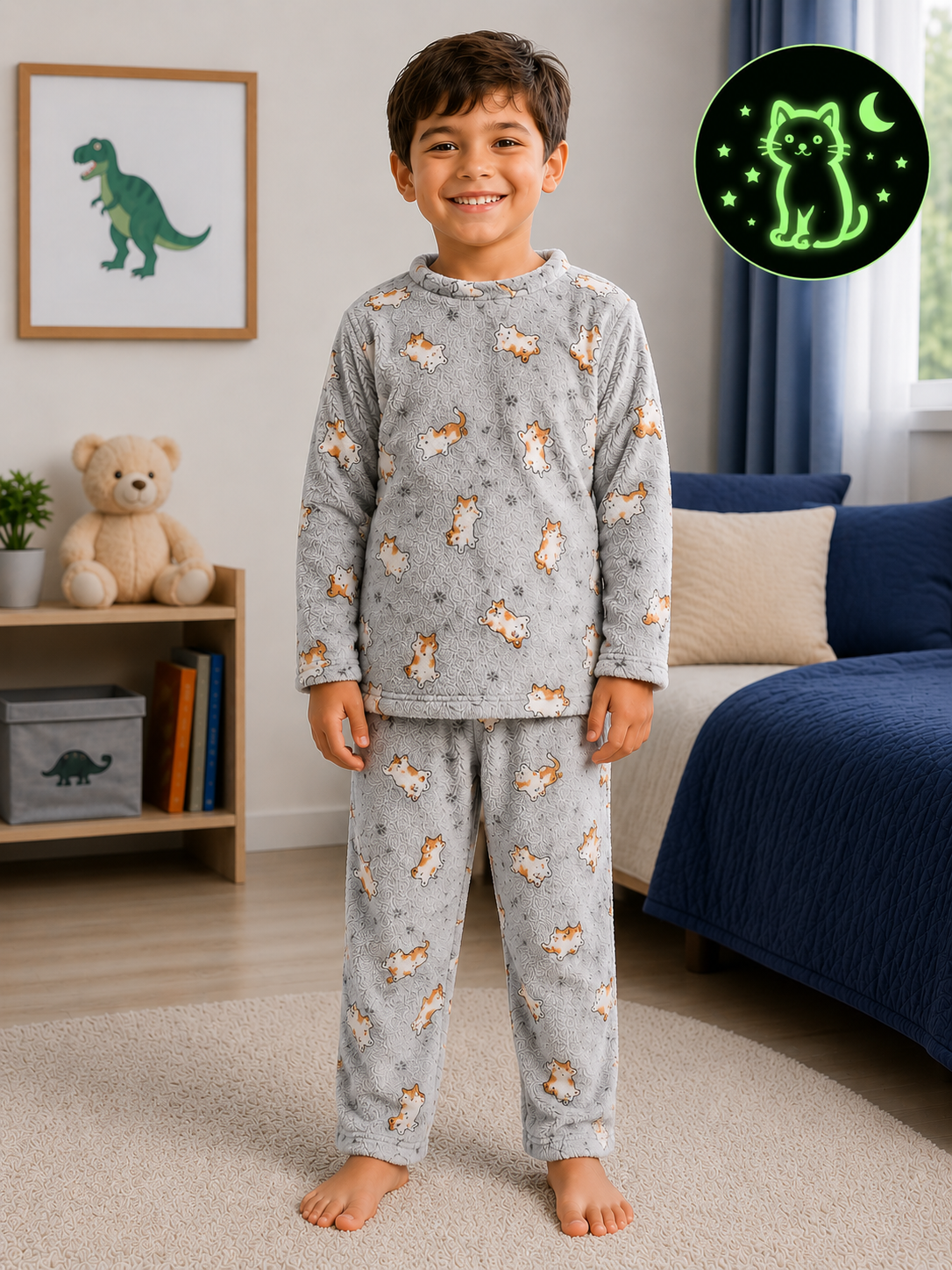 Pijama Infantil Luminiscente Dos Piezas Gatitos