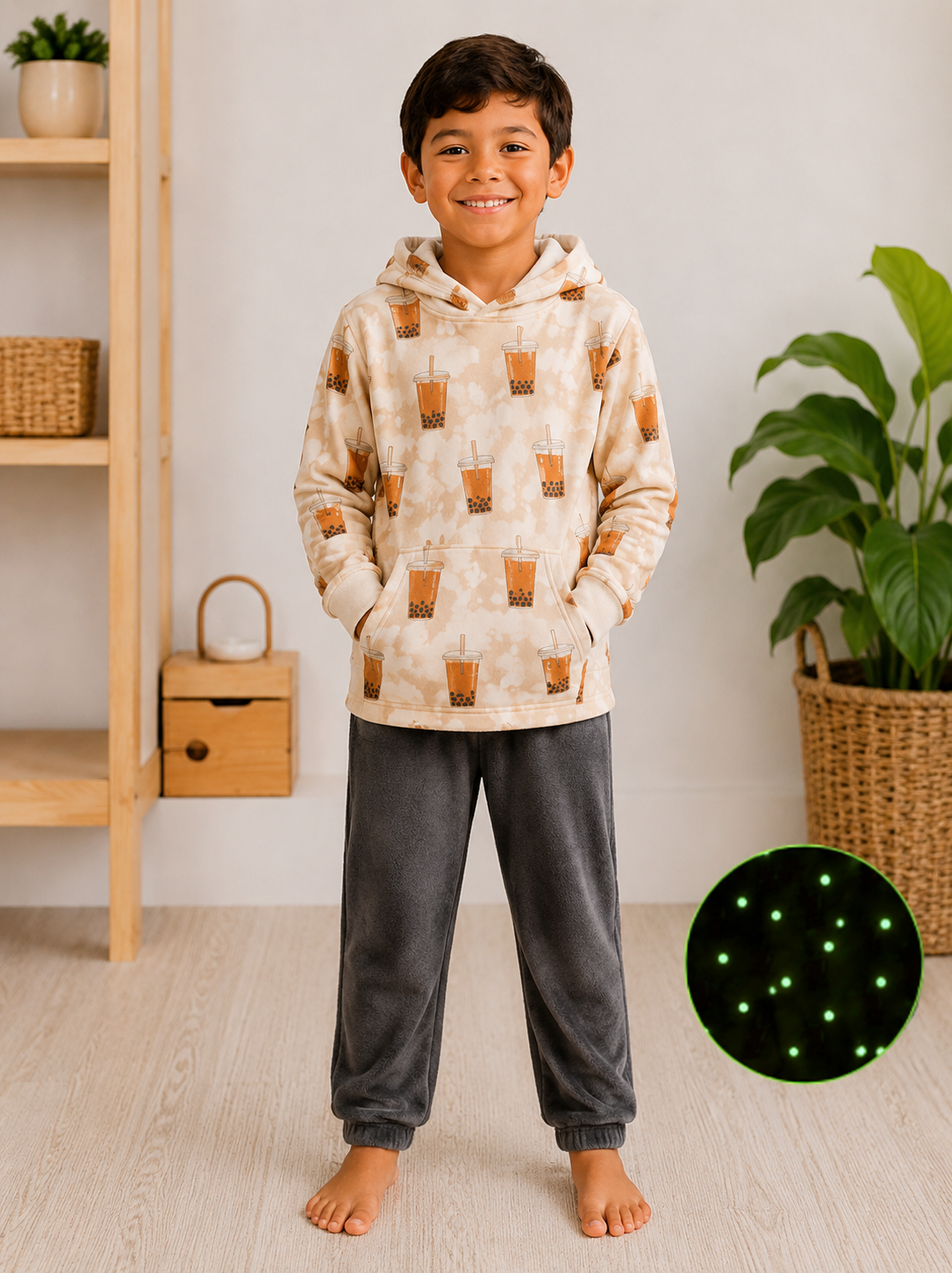 Poncho Infantil Luminiscente con Capucha Latte