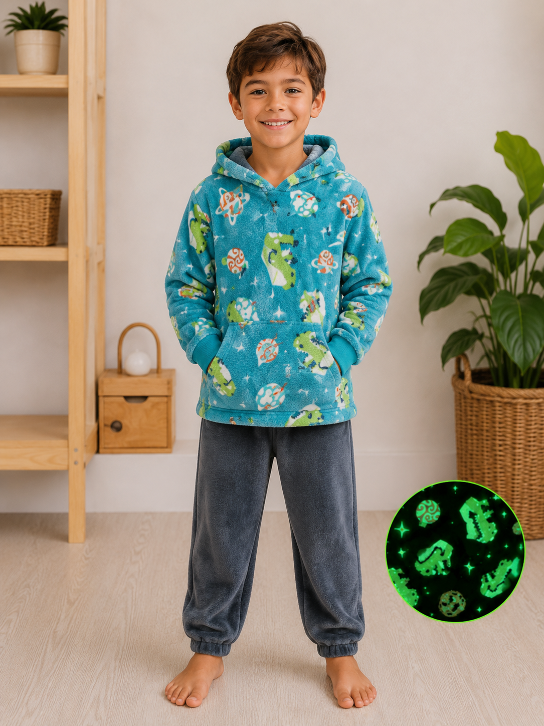 Poncho Infantil Luminiscente con Capucha Dino Aventura